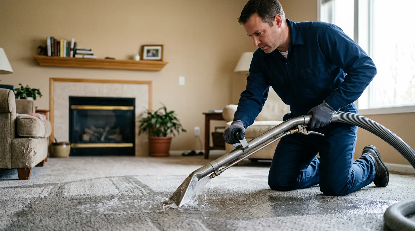 Water damage restoration technician working near Bay City, WI